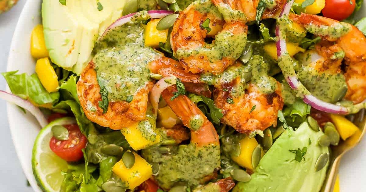 Shrimp Avocado Mango Salad with Cilantro Lime Dressing Recipe | Samsung Food App
