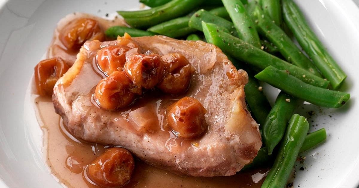 Sweet Onion &amp; Cherry Pork Chops Recipe | Samsung Food App
