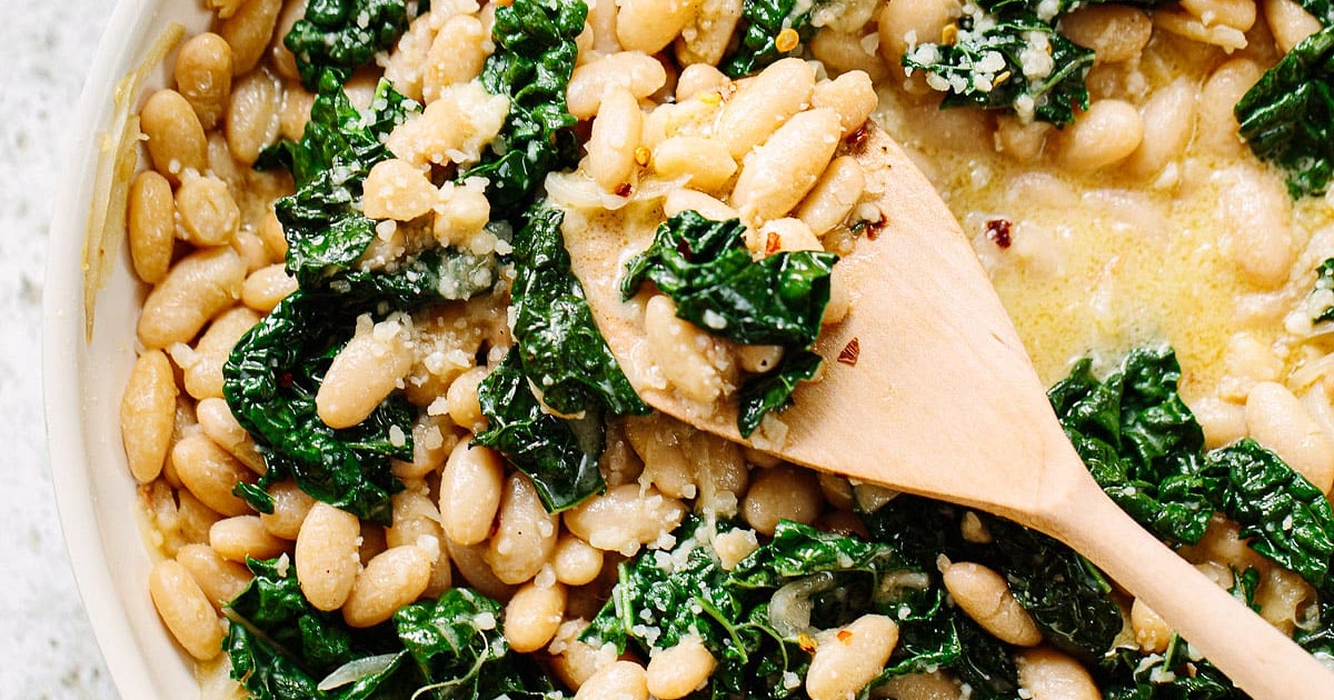 Creamy Skillet White Beans with Greens and Parmesan Recipe | Samsung Food App