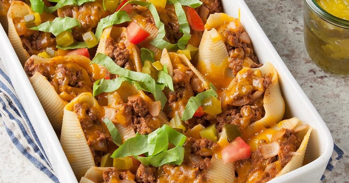 Cheeseburger Stuffed Pasta Shells Recipe | Samsung Food App