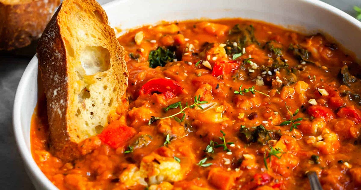Roasted Garlic Vegetable Stew with Red Lentils and Tomatoes Recipe | Samsung Food App