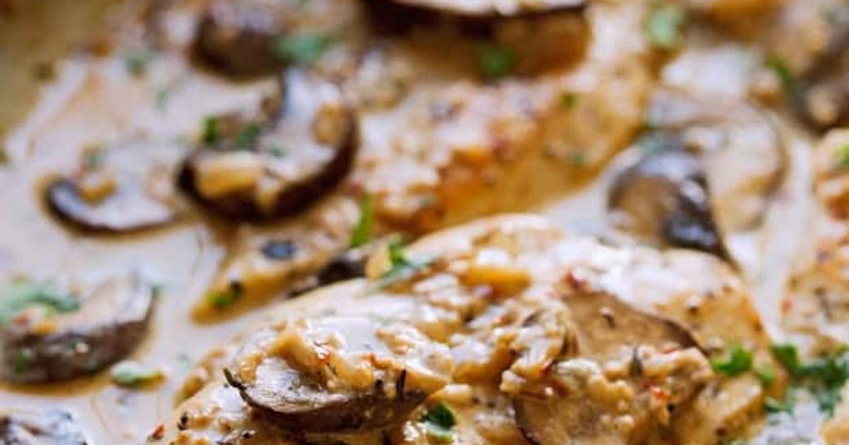 One Skillet Chicken with Garlicky Mushroom Cream Sauce Recipe | Samsung Food App