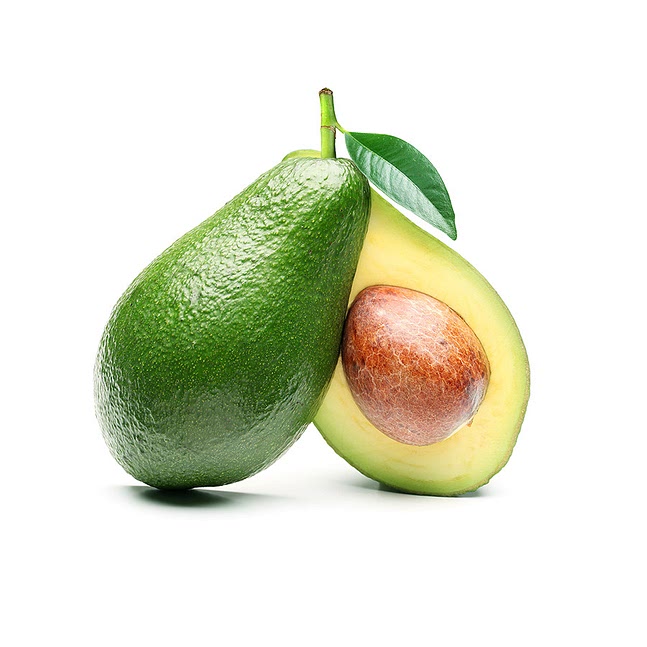 halved avocado with a visible brown seed